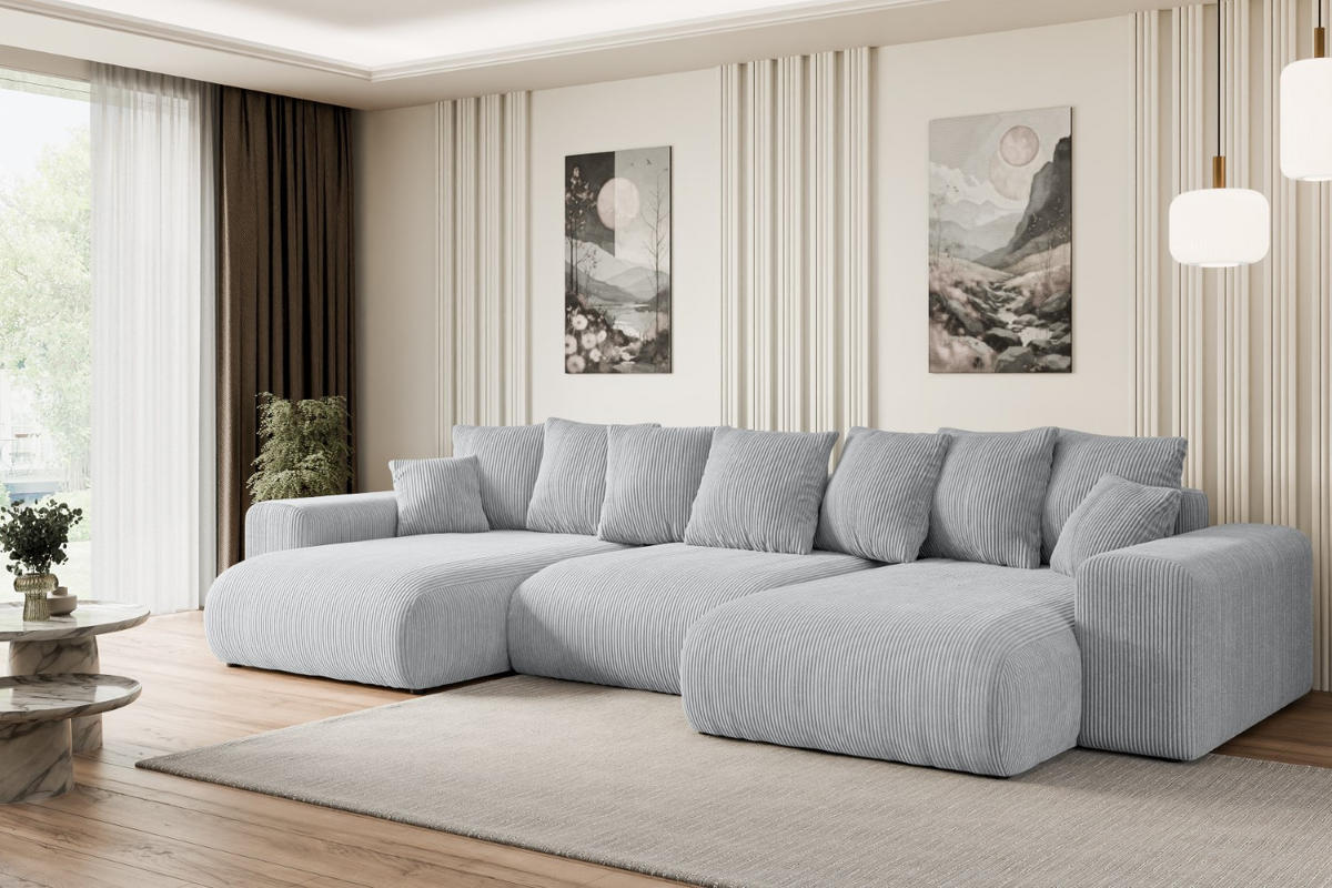 WOHNLANDSCHAFT mit Schlaffunktion und Bettkasten ESKAR-U -352x165x84cm Grau Cord - Schwarz/Grau, Holzwerkstoff/Kunststoff (352/84/165cm) - ALTDECOR