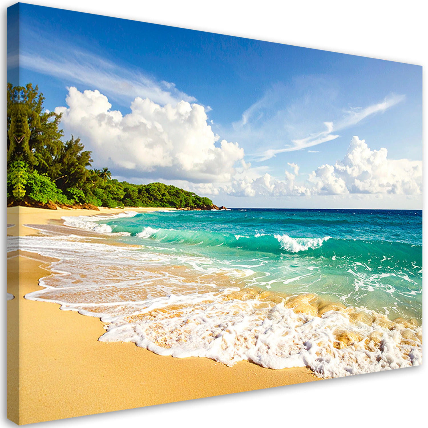 BILD auf Leinwand, Tropischer Strand und türkisfarbenes Meer - Blau, Textil (45/30cm) - Feeby