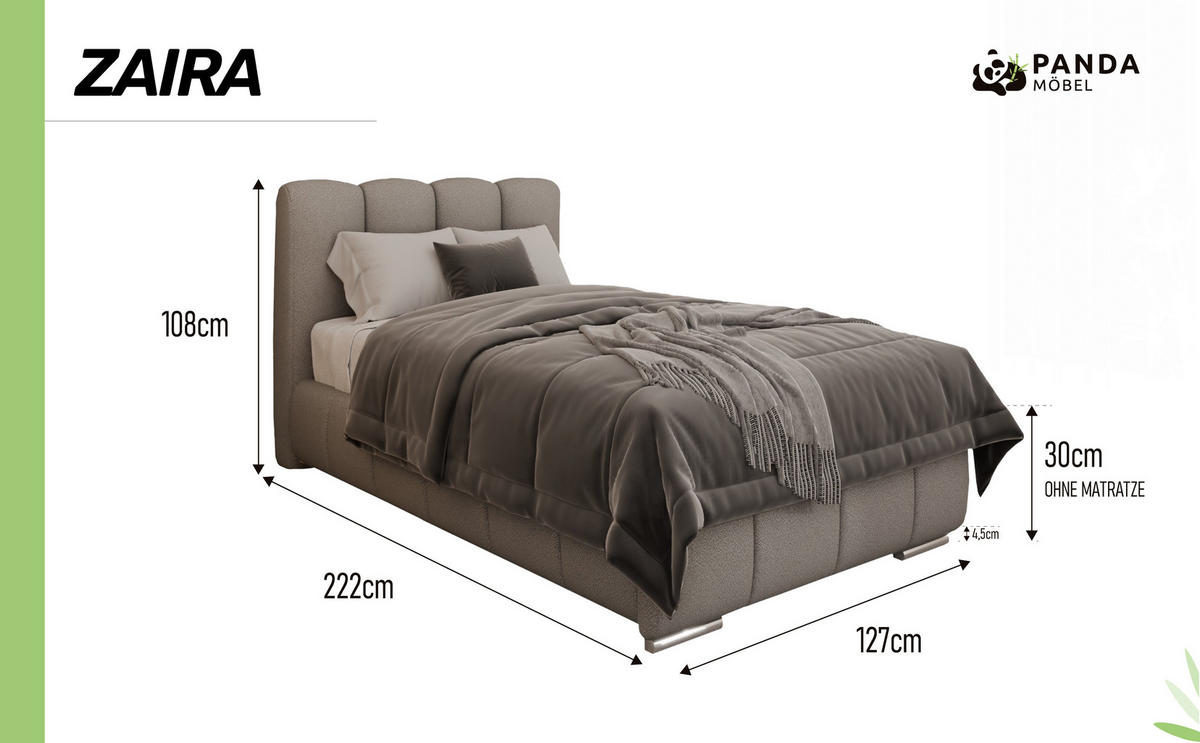 POLSTERBETT Zaira 100x200cm – Elegantes Polsterbett für modernen Wohnstil , ohne matratze, hellgrau - Hellgrau, Holz (100/200cm) - Panda Möbel