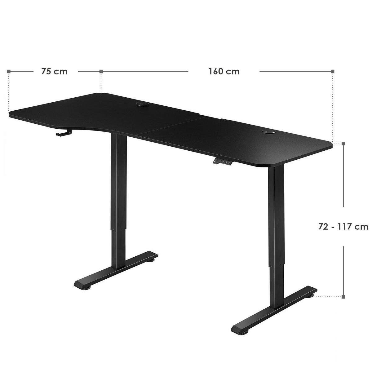 SCHREIBTISCH Office Stand schwarz 160x75 cm höhenverstellbar - Schwarz, Holz (60/160/117cm) - Juskys