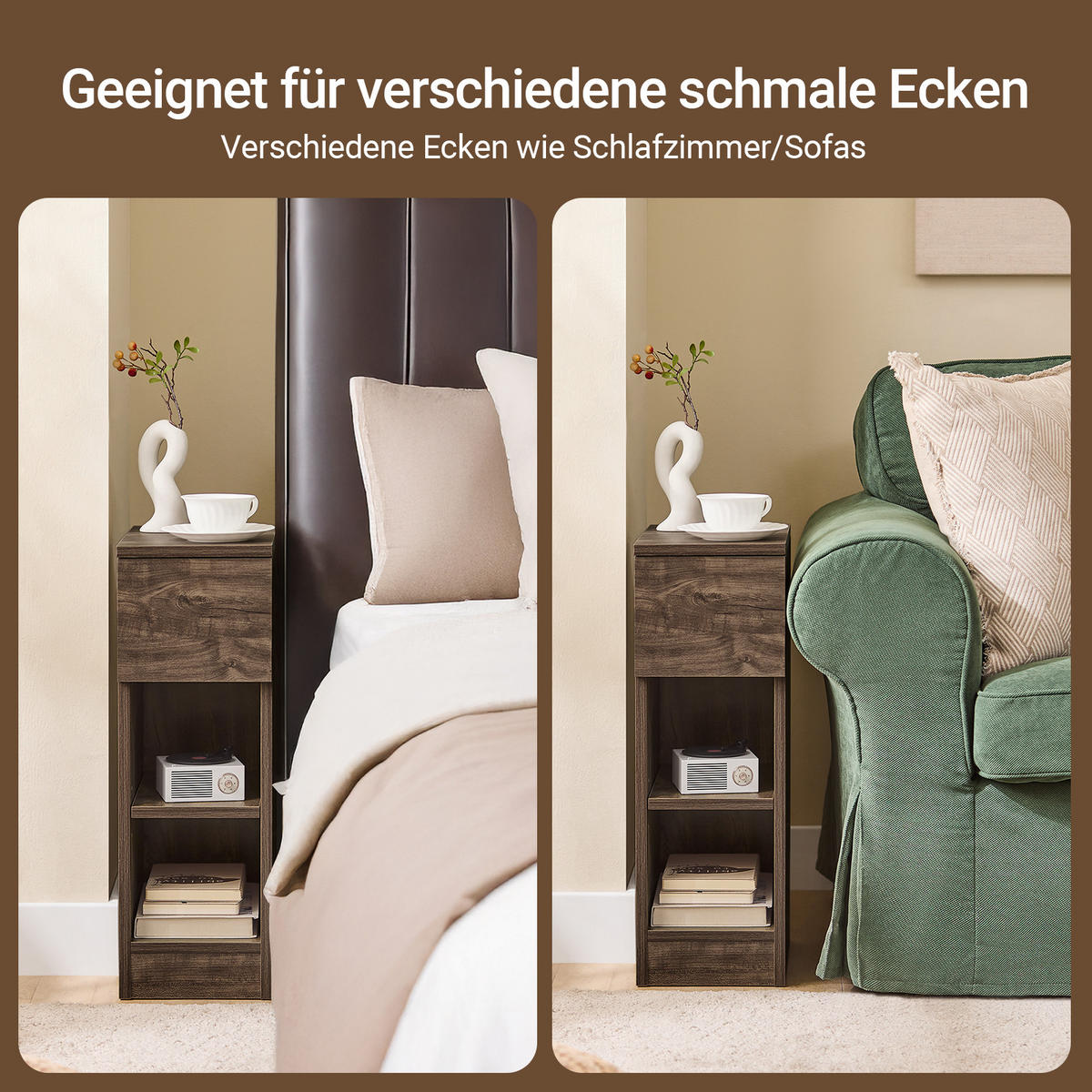 NACHTTISCH schmal, 20x35x60 cm, Braun - Braun, Holzwerkstoff (20/60/35cm) - SoBuy