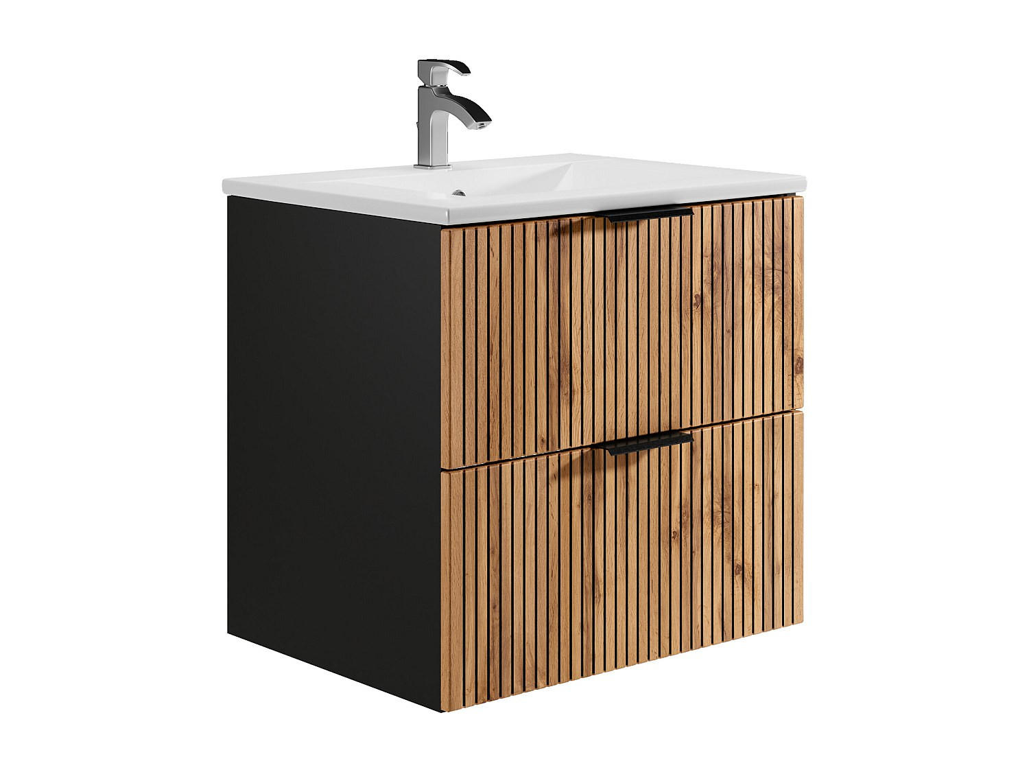 EINZELWASCHTISCH - 60cm x 46cm - MDF - schwarz, naturfarben hell - MADELA - Schwarz, Holz (60/57/46cm) - Vente-Unique