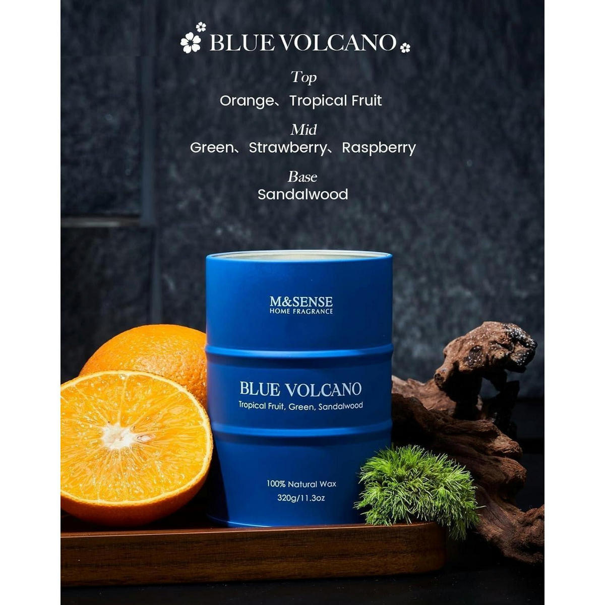 DUFTKERZE Blue Volcano Tropische Früchte 320g 70 Stunden Brenndauer - Blau, Paraffin (10.5cm)