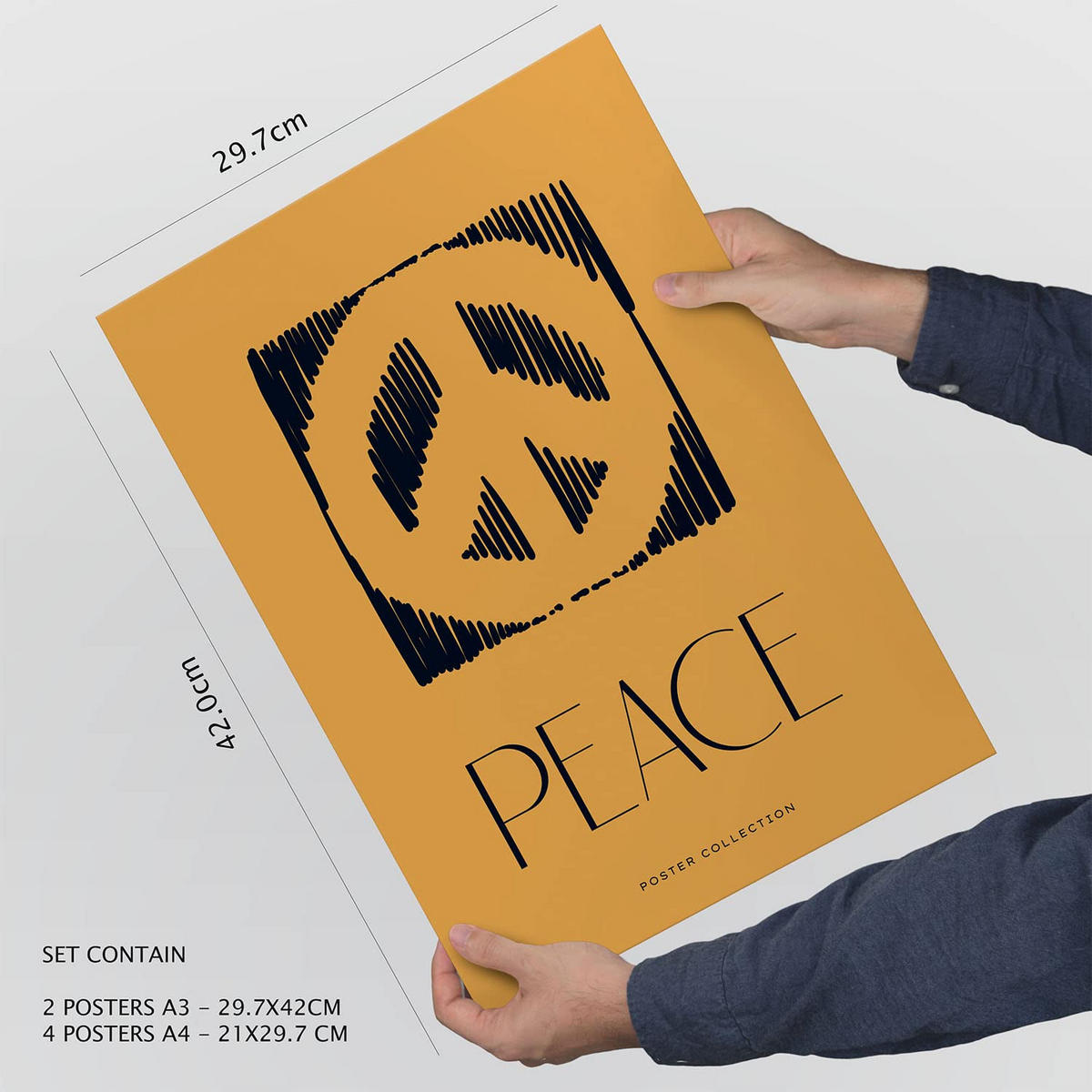 POSTER Set Mit 6 In Schwarzer Tinte Friedenszeichen Kunstdrucke Von Meer Und Ozean Für Innenarchitektur A3 & A4 Schwarzer Rahmen - Schwarz, Papier (29/3cm) - Nacnic