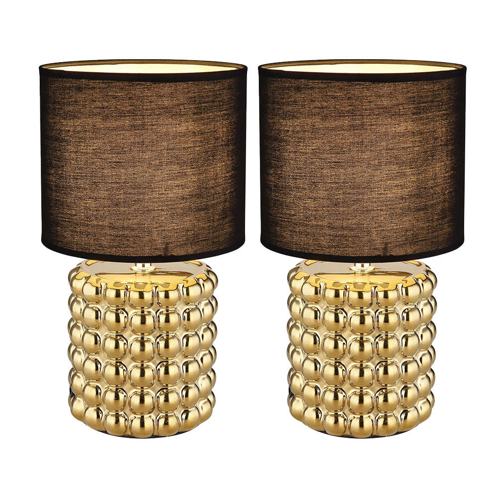TISCHLEUCHTE Keramik Gold Schwarz 2er Set - Goldfarben, Textil (18.5/18.5/33cm) - Globo Lighting