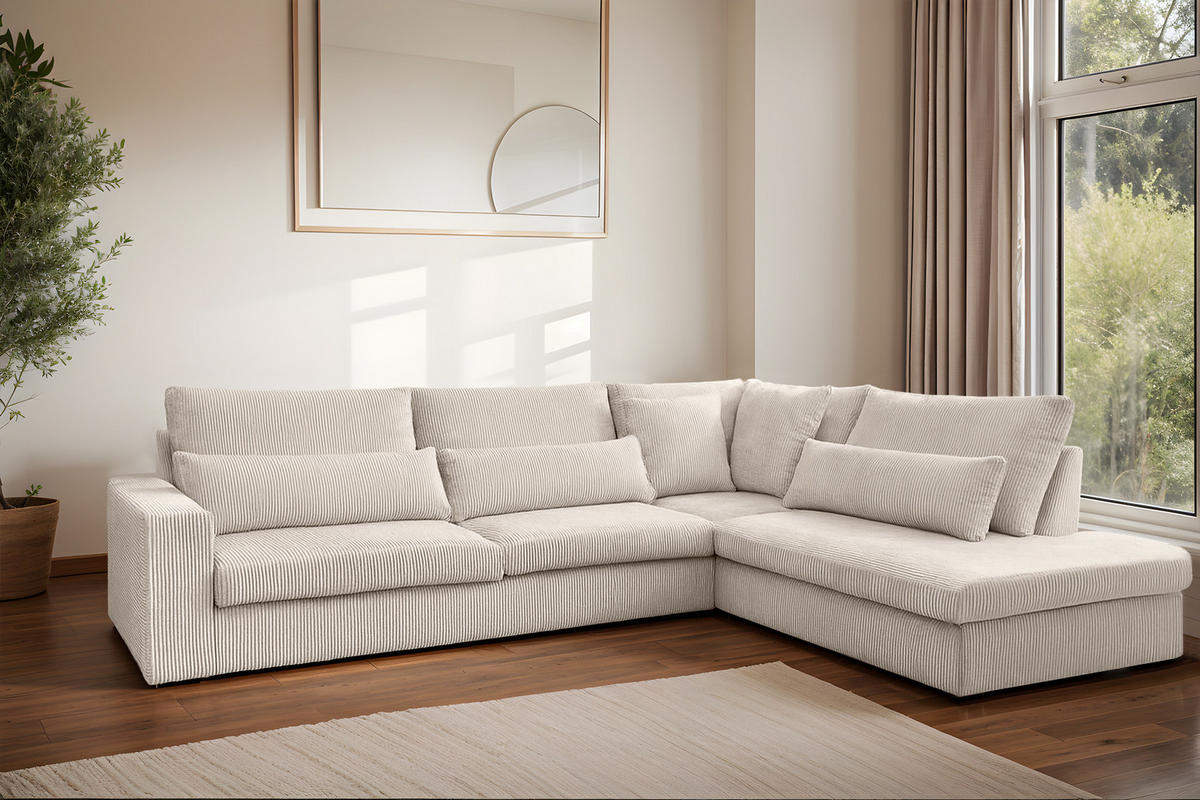 ECKSOFA L-Form SVEN Stoff Poso Beige Rechts - Creme, Textil (315/245cm) - Kaiser Möbel