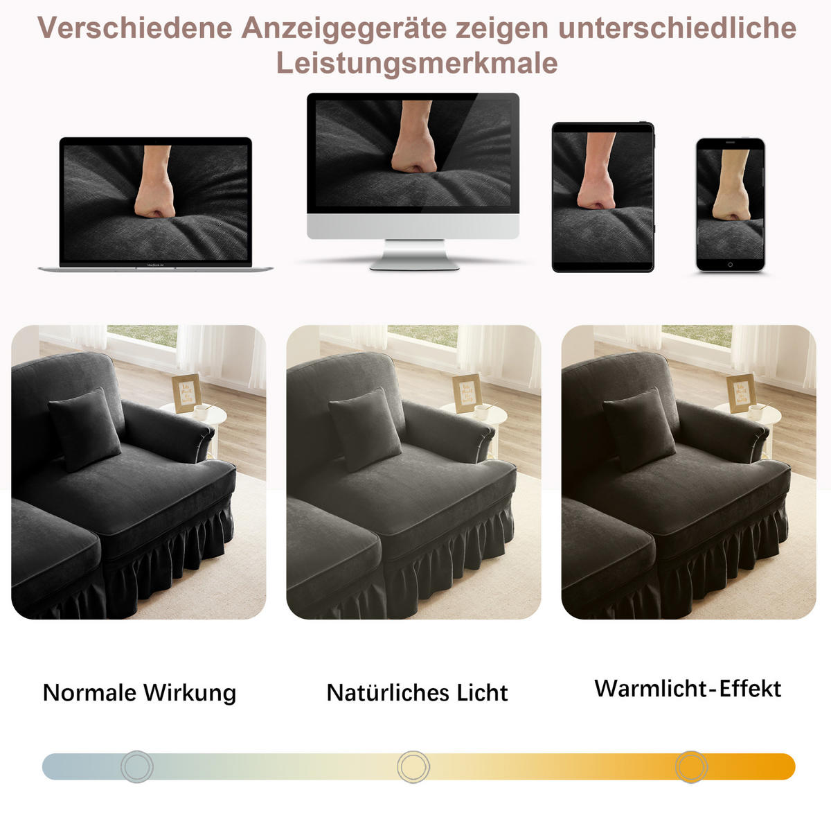 3-SITZER aus Chenille in Schwarz mit abnehmbarem Rüschenrock & 2 Looks - Schwarz, Textil (83.5/93/272cm) - Modfu