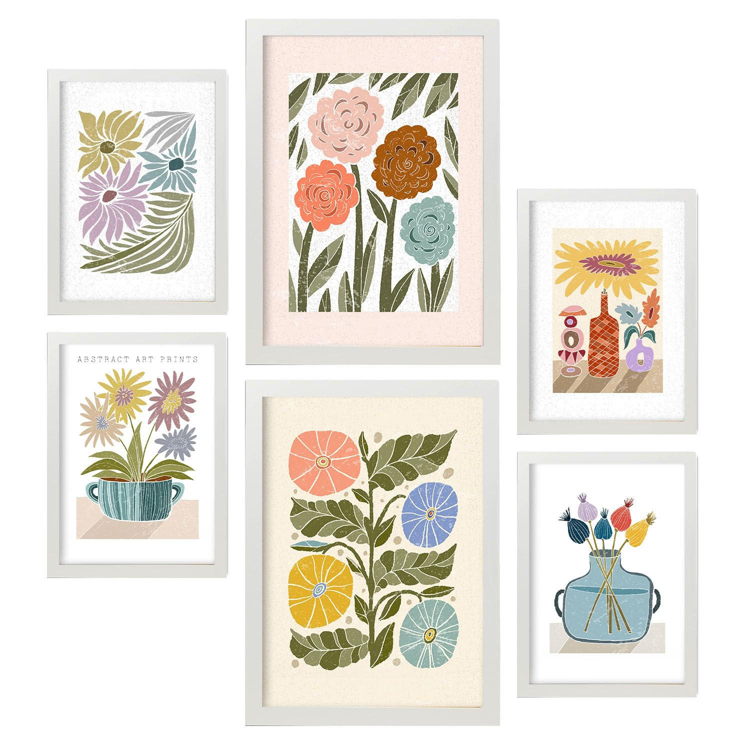 POSTER Set Mit 6 Drucken Blüten In Der Sammlung Ethnischer Style Drucke Dekorative Rahmen Für Ihr Zuhause Wandkunstdruck A3 & A4 Weißer Rahmen - Weiß, Papier (29/3cm) - Nacnic