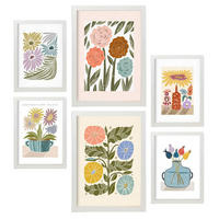 POSTER Set Mit 6 Drucken Blüten In Der Sammlung Ethnischer Style Drucke Dekorative Rahmen Für Ihr Zuhause Wandkunstdruck A3 & A4 Weißer Rahmen - Weiß, Papier (29/3cm) - Nacnic