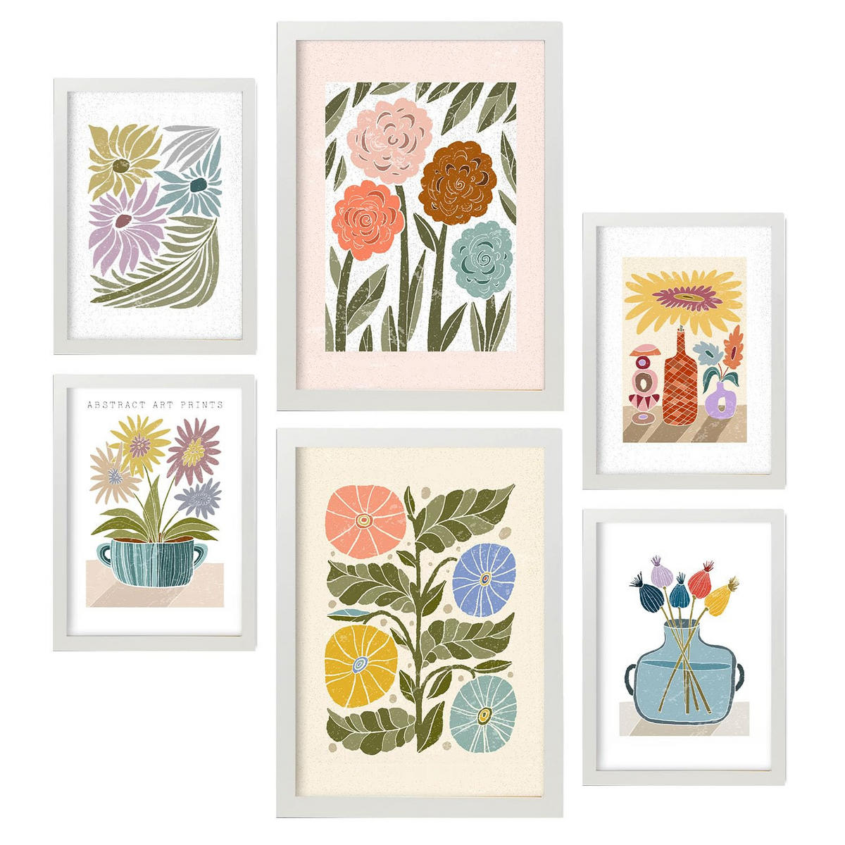 POSTER Set Mit 6 Drucken Blüten In Der Sammlung Ethnischer Style Drucke Dekorative Rahmen Für Ihr Zuhause Wandkunstdruck A3 & A4 Weißer Rahmen - Weiß, Papier (29/3cm) - Nacnic