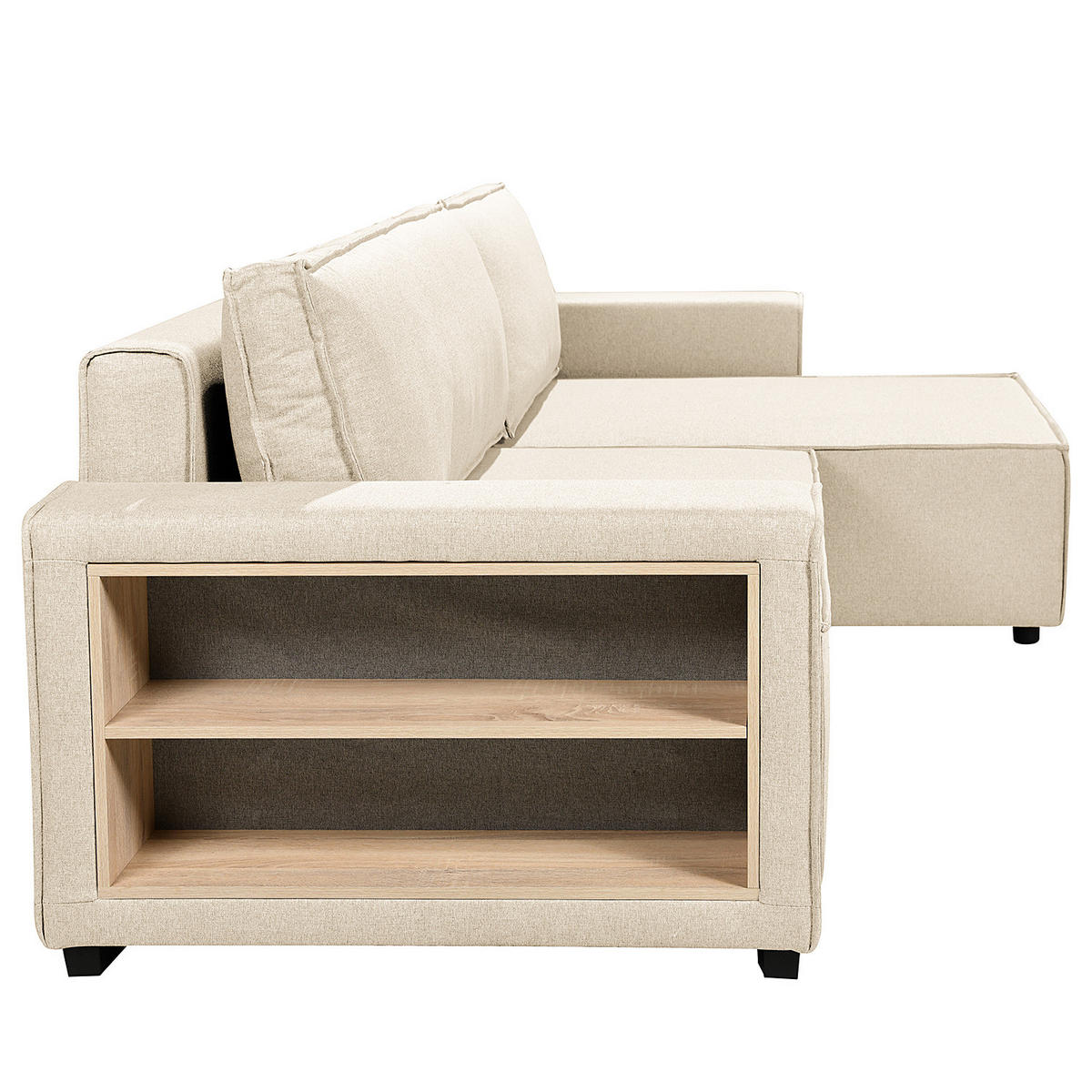 ECKSOFA mit Schlaffunktion - Flachgewebe - Beige/Schwarz, Kunststoff/Textil (284/155cm) - home24