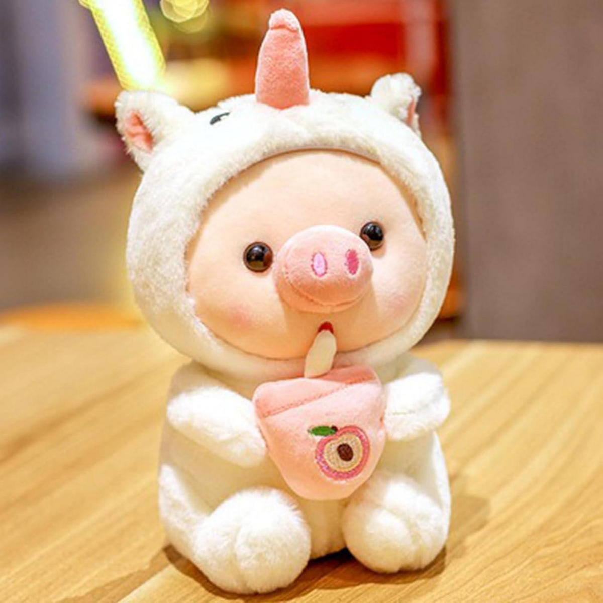 PLÜSCHTIER Schwein mit Bubble Tea 25 cm - Weiß, Textil (15/25cm)
