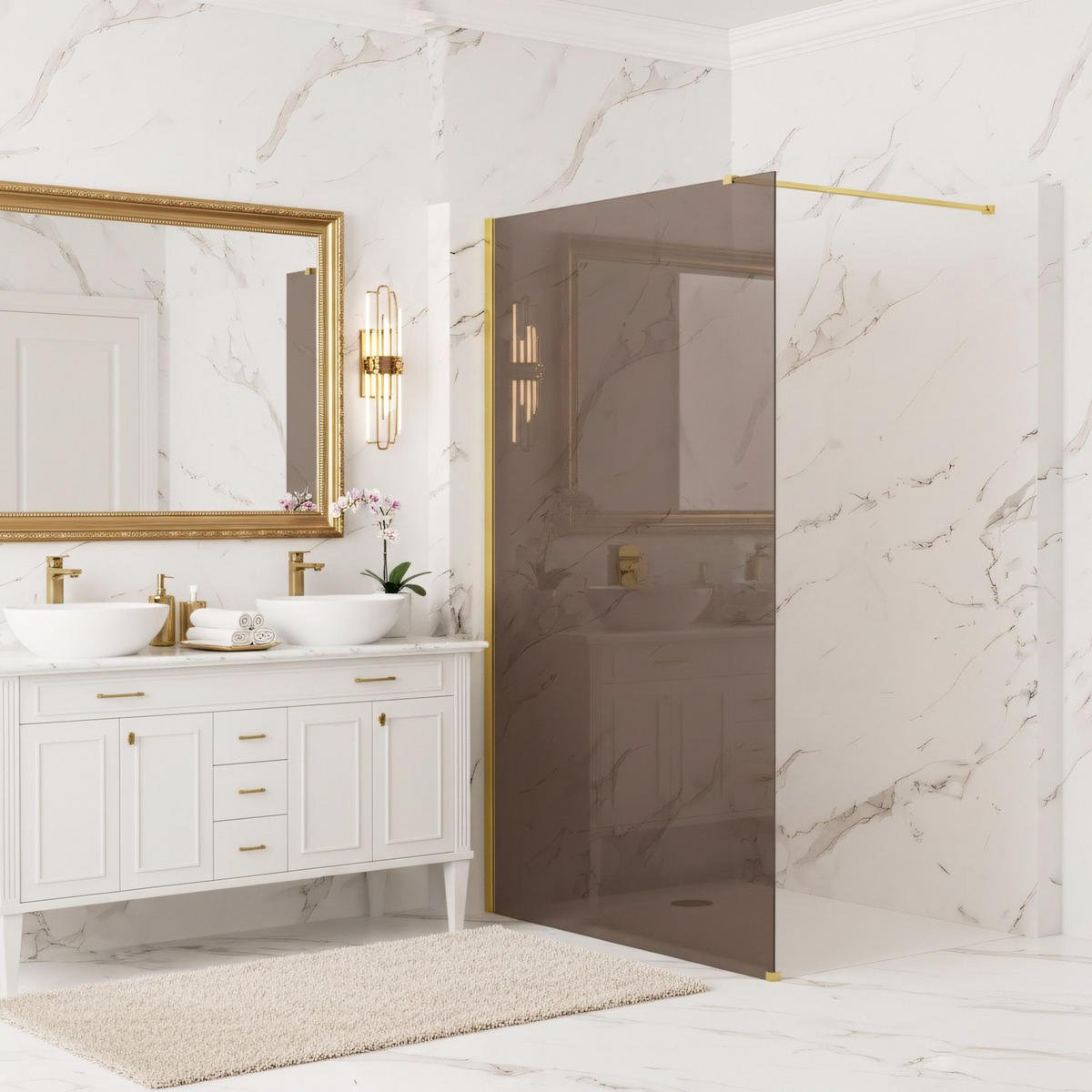 DUSCHWAND Rea Flexi Brown / Gold 90 - Goldfarben, Glas (120/90/195cm) - REA