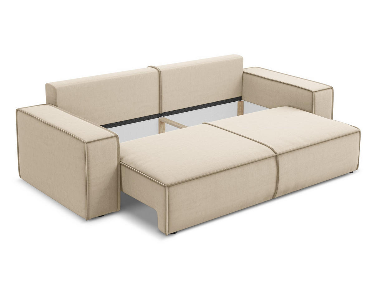 3-SITZER SOFA mit Schlaffunktion Samt Stoff Beige - Beige/Creme, Kunststoff/Textil (255/85/105cm) - Makamii