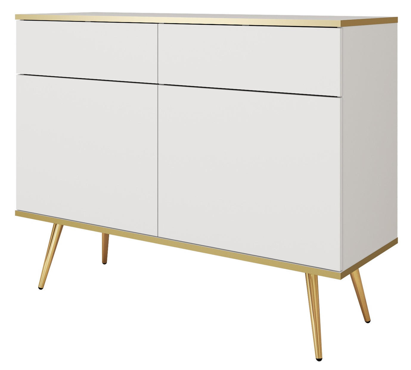 KOMMODE mit Schubladen Rodi - 2 Türen, Weiß + Gold - Goldfarben/Weiß, Holz/Metall (107/85/39cm) - Emporius