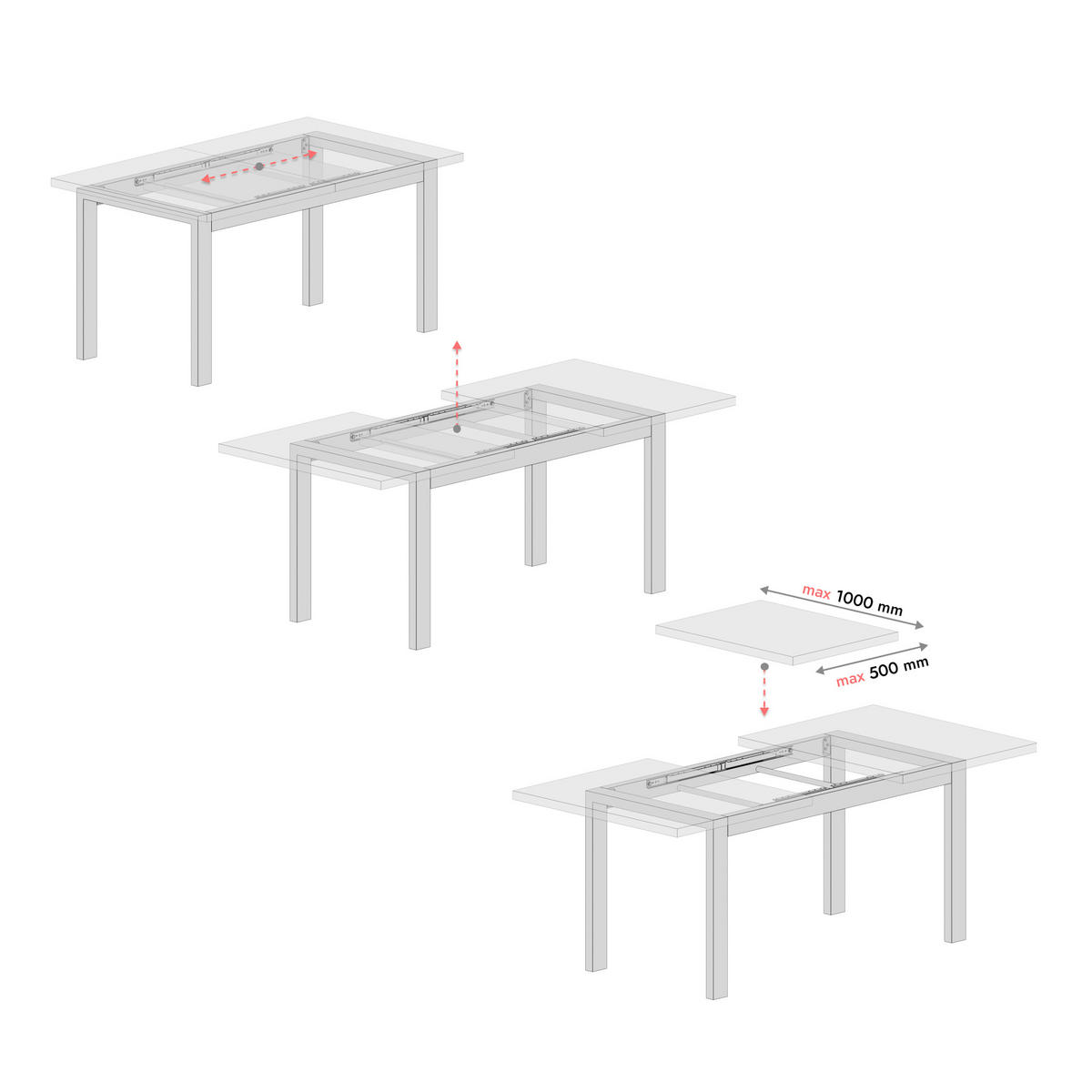 TISCHBEINE Etamin Split Metall Schwarz 72cm Ausziehbarer - Schwarz, Metall (70/72/140cm) - Metalo Pro