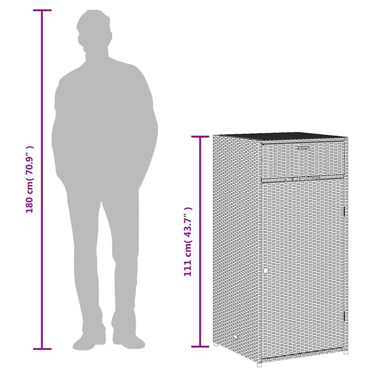 GARTENSCHRANK mit Schublade, 55/55/111 cm, aus Poly Rattan, Schwarz - Schwarz, Kunststoff (55/111/55cm) - vidaXL