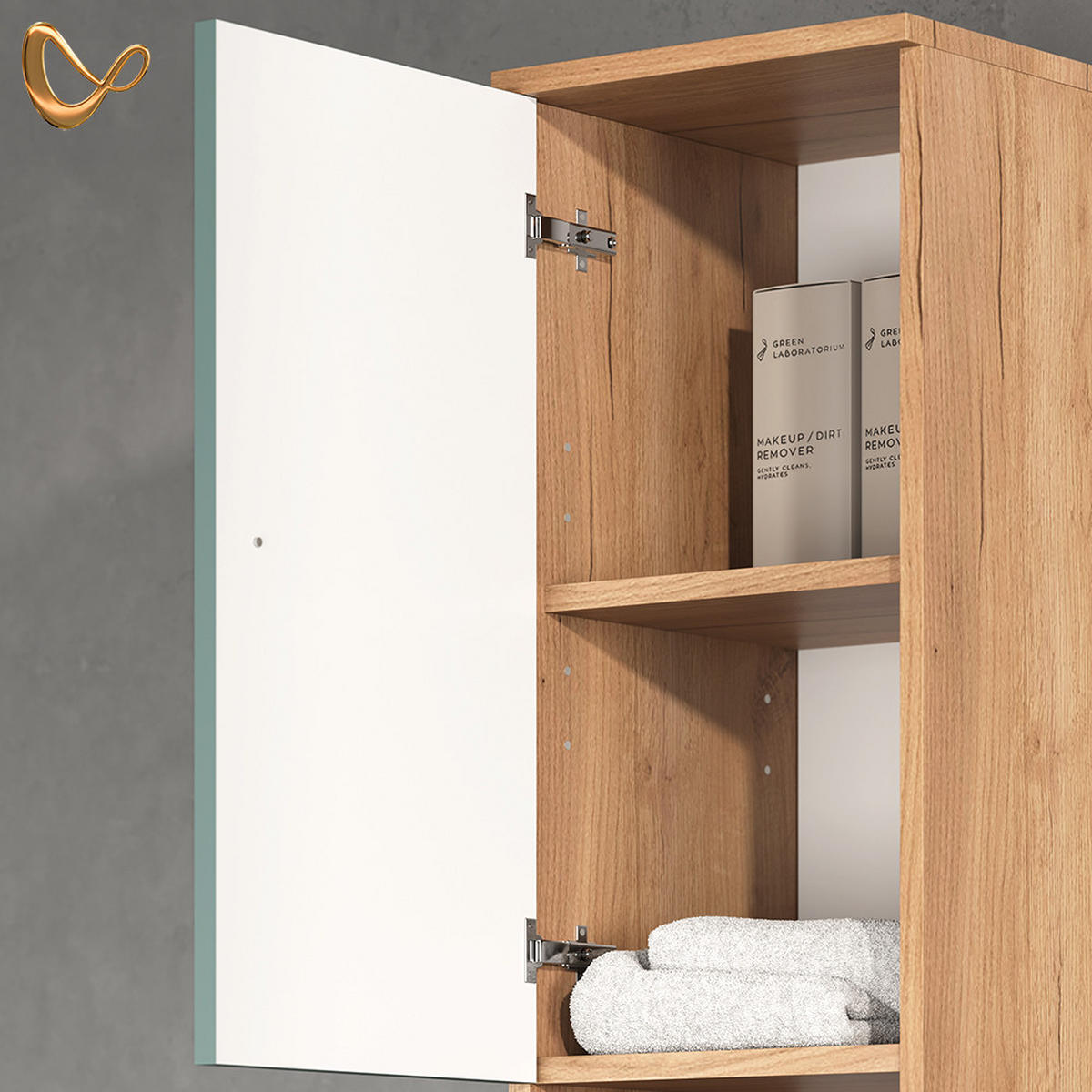 BADSCHRANK Fucino Goldkraft Eiche 30 x 190 cm - Eiche Wotan/Braun, Holzwerkstoff (30/190/30cm) - Livinity®