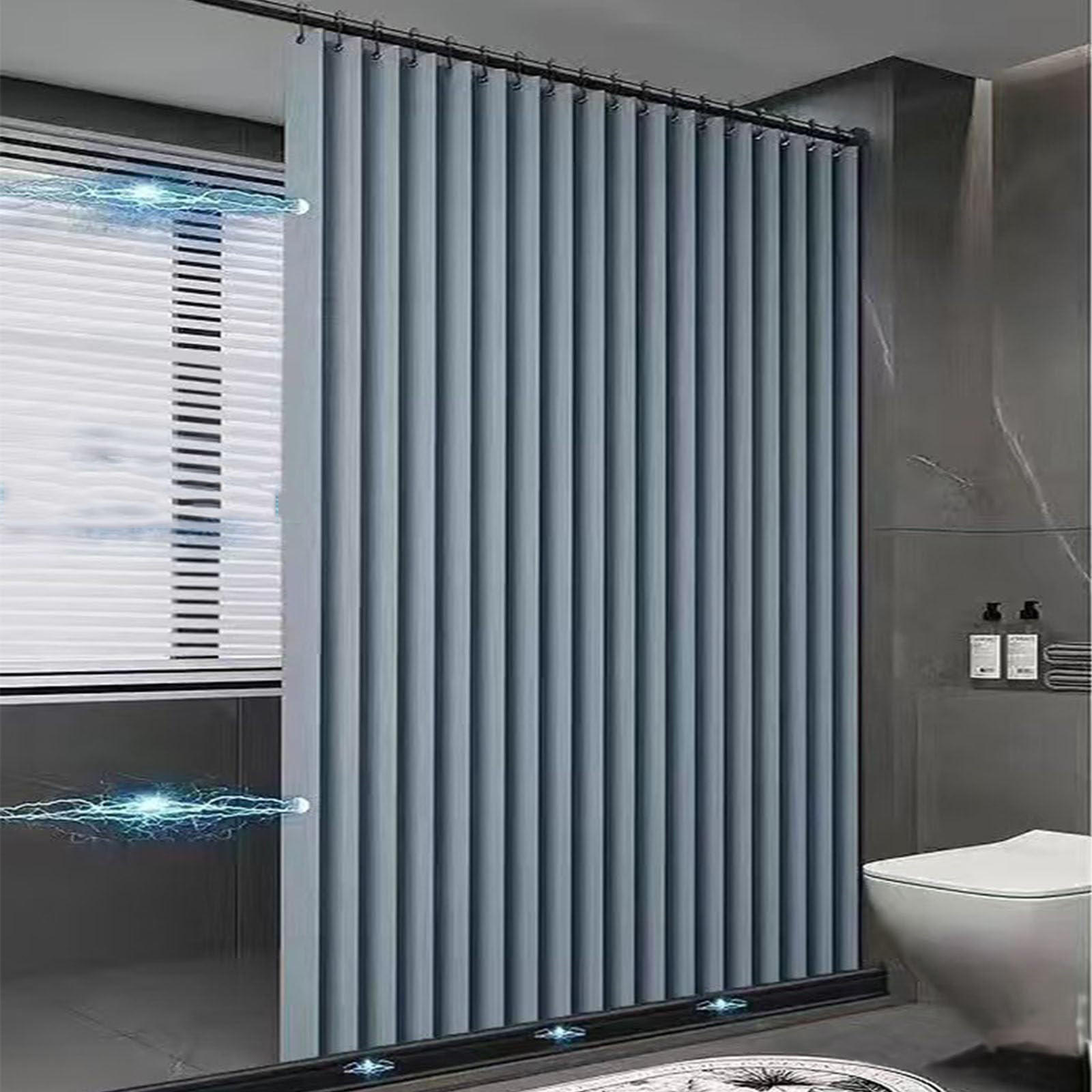 DUSCHVORHANG Blau magnetisch faltbar Leinen schimmelresistent wasserdicht mit Haken für Badewannen - Blau, Textil (200/200cm) - MCBOSON