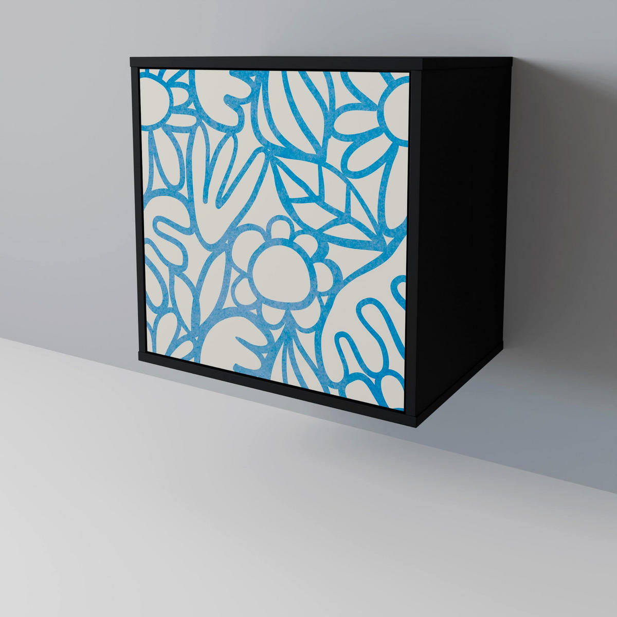 SIDEBOARD BLOOMY MORNING, Schwarz, 57,5x42x72,5 cm, Schwarze Metallfüße - Multicolor/Schwarz, Holzwerkstoff/Metall (57.5/72.5/42cm) - SpaceRebels