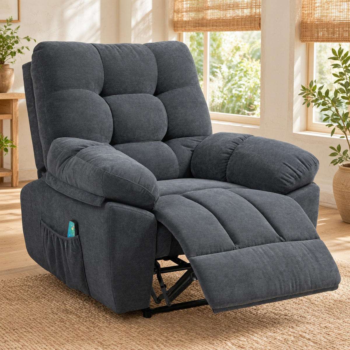 RELAXSESSEL in Dunkelgrau 100x102x107 cm mit Vibrationsmassage und Liegefunktion - Dunkelgrau, Textil (102/107/100cm) - IVMEU