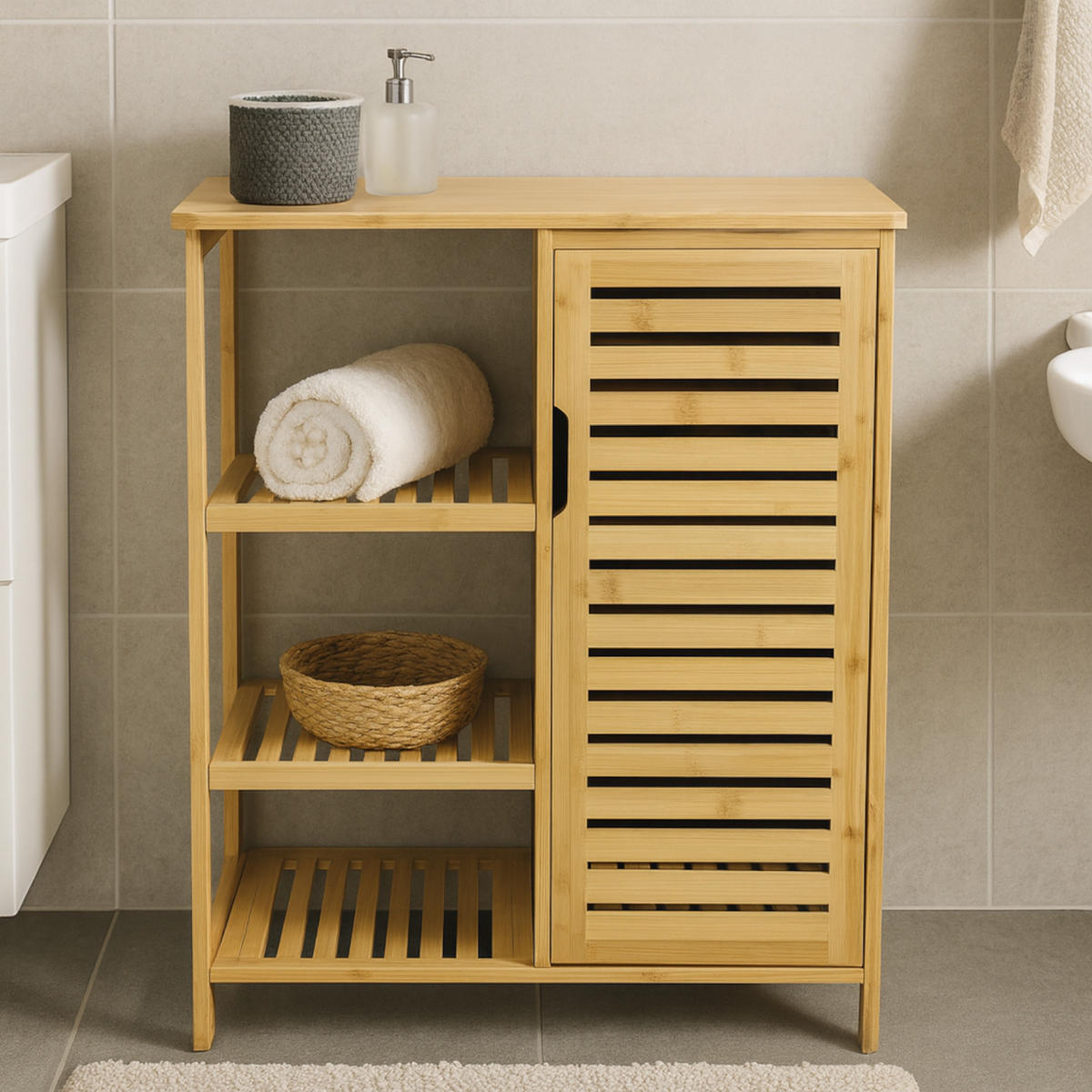 REGALSCHRANK Bambus Naturfarbe mit 6 Ablagen 66/33/87,5 cm - Naturfarben, Holz (66/87/33cm) - Begryf