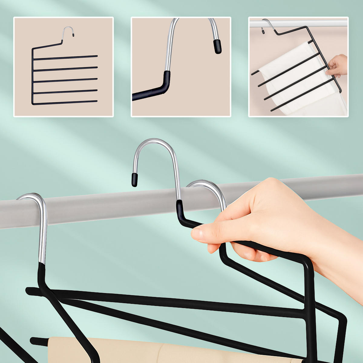 MEHRFACHHOSENBÜGEL Set - Schwarz, Kunststoff/Metall (32/35/0.5cm) - Relaxdays