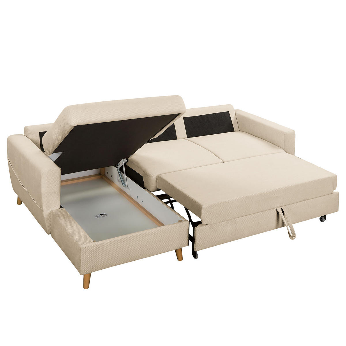 ECKSOFA mit Longchair - Beige/Braun, Holz/Textil (223/148cm) - home24