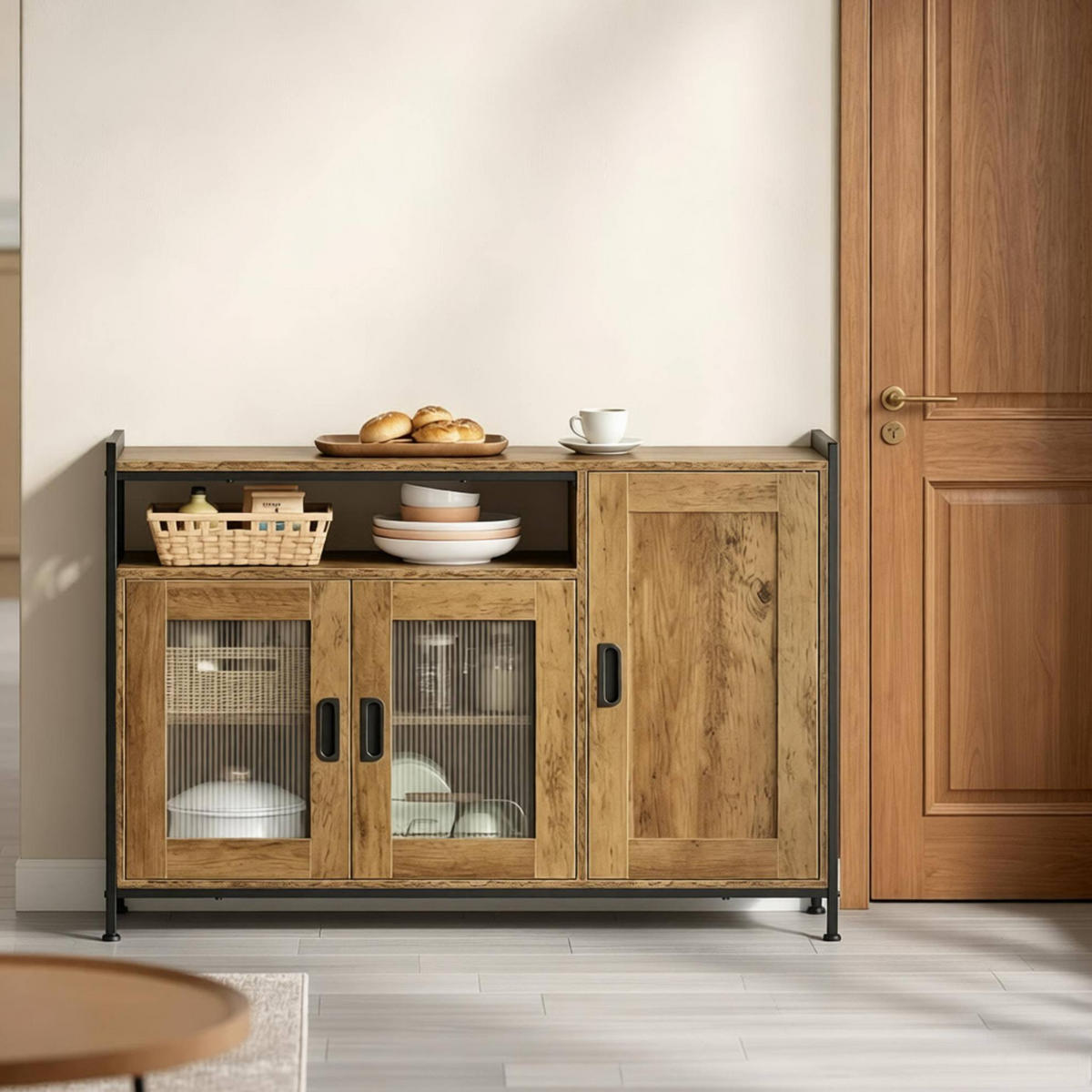 SIDEBOARD 110/33/75 cm braun aus Holzwerkstoff und Metall mit offenem Fach und verstellbaren Regalen - Braun, Holzwerkstoff (33/75/110cm) - OKWISH