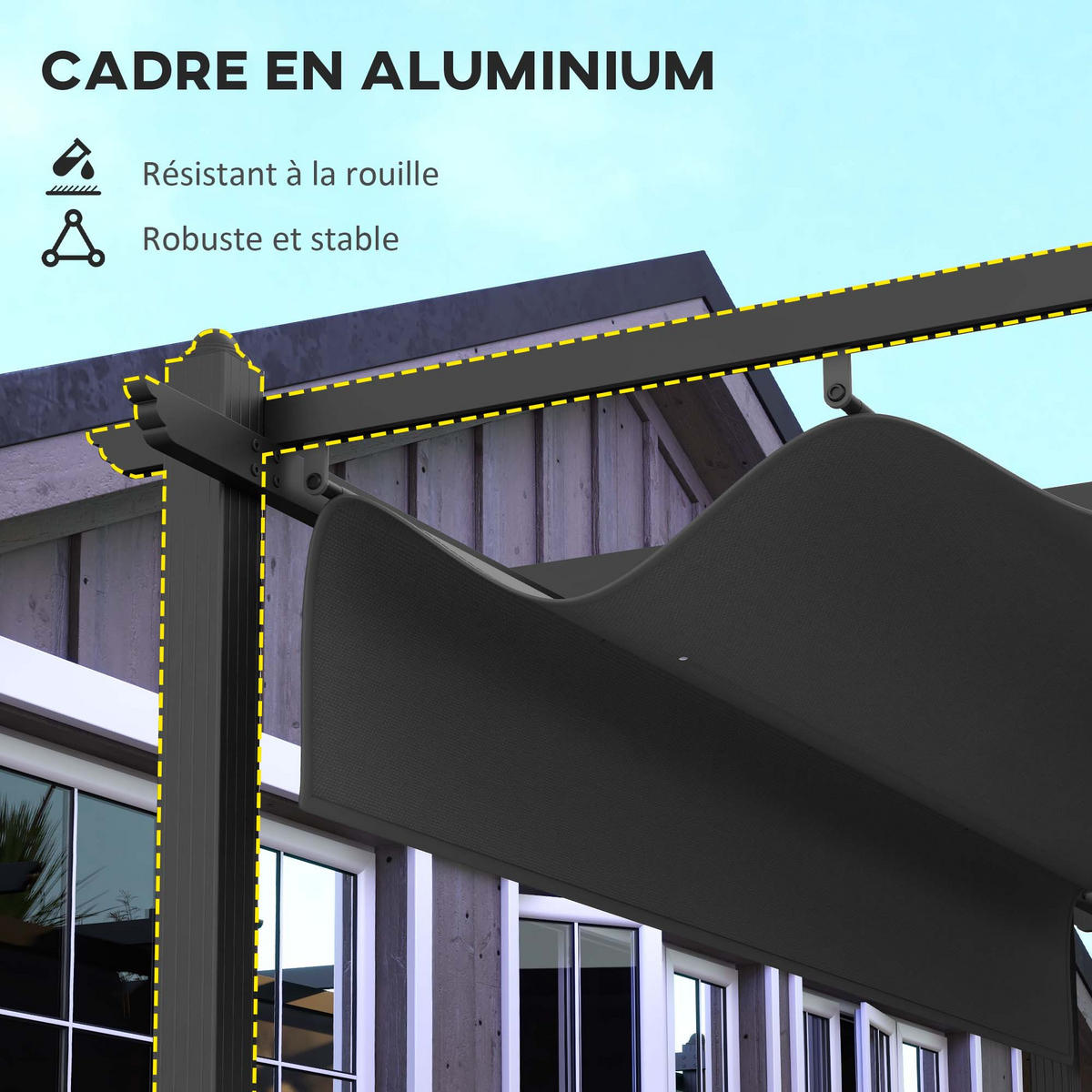 PERGOLA DE-12598 350/600 cm ausziehbar mit Alurahmen Dunkelgrau - Dunkelgrau, Metall (358/223/597cm) - ComfortXL