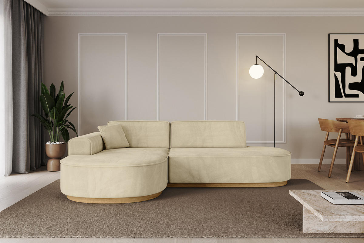 ECKSOFA Ottomane Links MARI-L1-v2 - 243x171x83 cm Beige Velours - Beige, Holzwerkstoff/Textil (243/171cm) - ALTDECOR