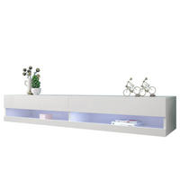 TV ormarić od MDF-a 140x40x30,5 cm bijela s LED rasvjetom, zidna montaža i visokosjajna prednja strana - bijela, drvni materijal (140/30.5/40cm) - Modfu