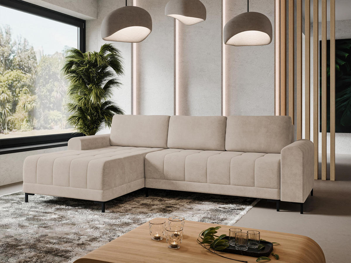 ECKSOFA Aris L, Seite: Links - Schwarz/Naturfarben, Holz/Textil (258/168cm) - MIRJAN24