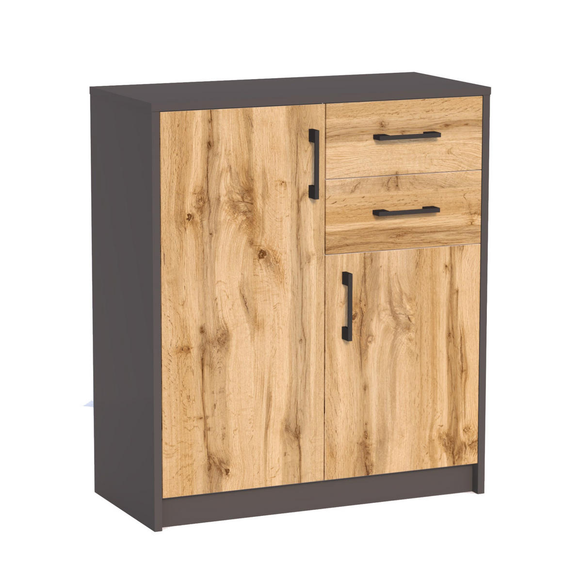 KOMMODE mit 2 Schubladen und 2 Türen - Graphitfarben, Holzwerkstoff (74/85/35cm) - Home Collective