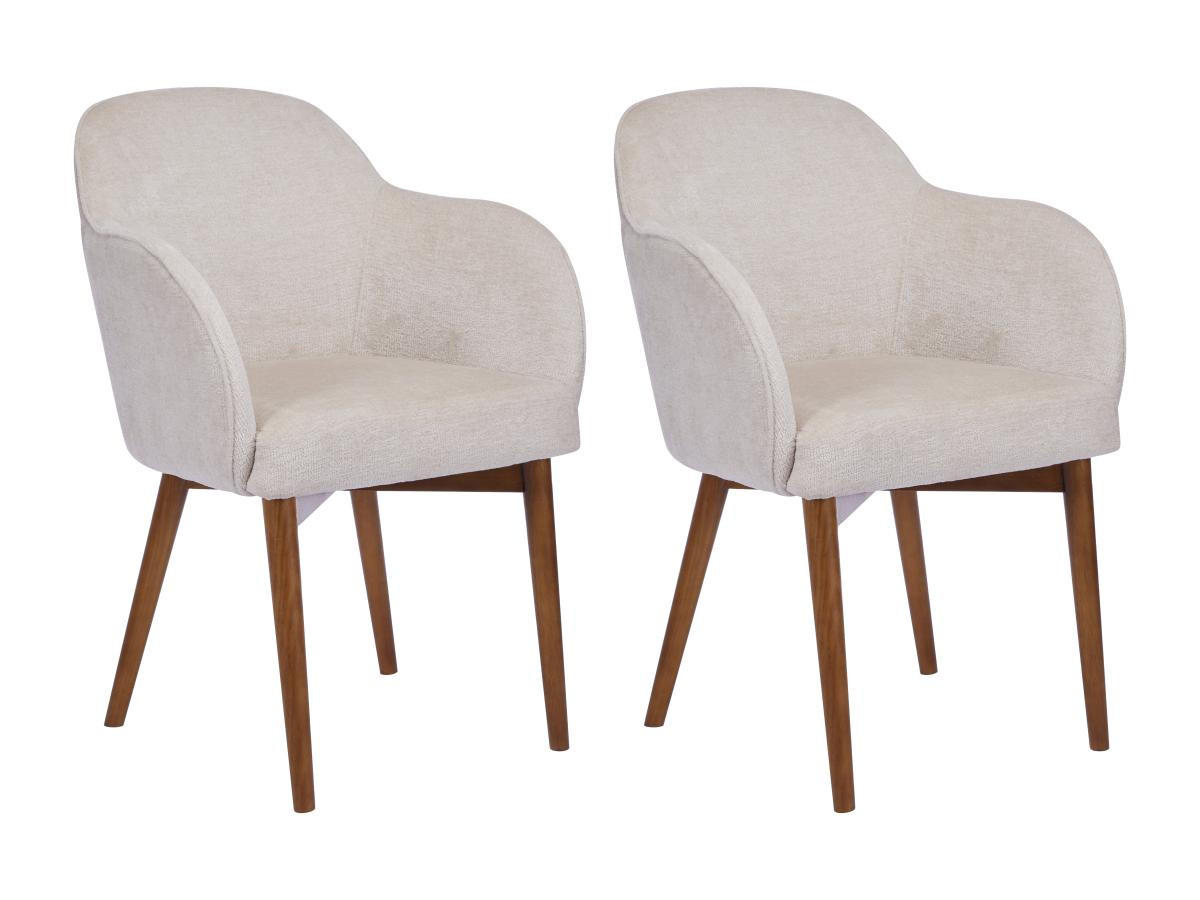 STUHL mit Armlehnen 2er-Set - Strukturstoff & Kautschukholz - Cremefarben - MODINIA - Creme, Textil (60/84/58cm) - Vente-Unique