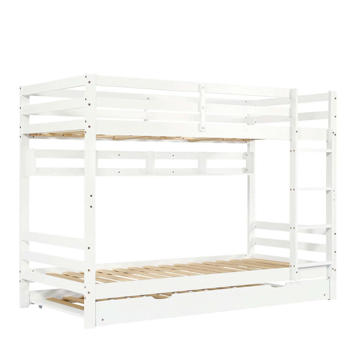 ETAGENBETT 90/200 cm aus Kiefer und MDF mit Ausziehbett und Regal Weiß - Weiß, Holz (90/200cm) - Modenvie