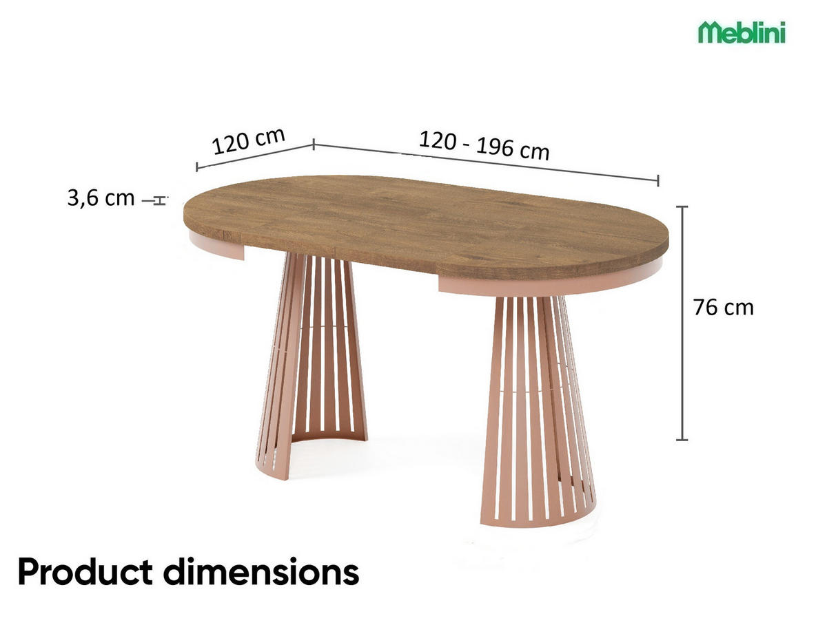 ESSTISCH Cone Bis - Dunkelbraun/Kupferfarben, Holzwerkstoff/Metall (120/100/76cm) - Meblini