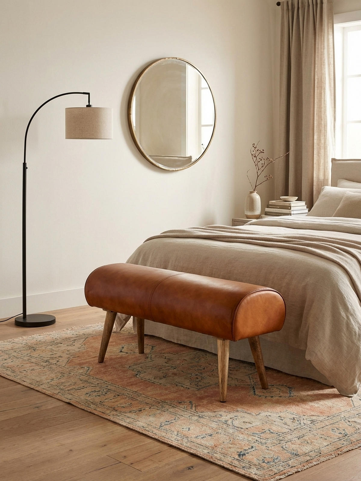 SITZBANK – Echtleder/Holz, 2 Personen, Modern - Braun, Mangoholz/Leder (100/53/40cm) - KADIMA DESIGN