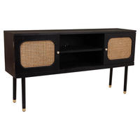 SIDEBOARD aus Holz und Bambusgitter mit zwei Türen, schwarz, 153x38x81 cm - Schwarz, Holz (152.5/81/38cm) - Wanderlust