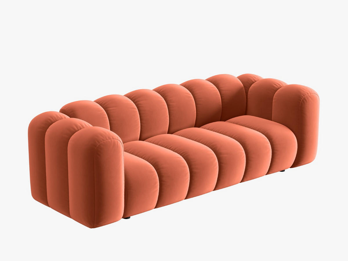 SOFA Lupine aus Samt koralle 3 Sitzplätze - Koralle, Textil (95/70/230cm) - Micadoni