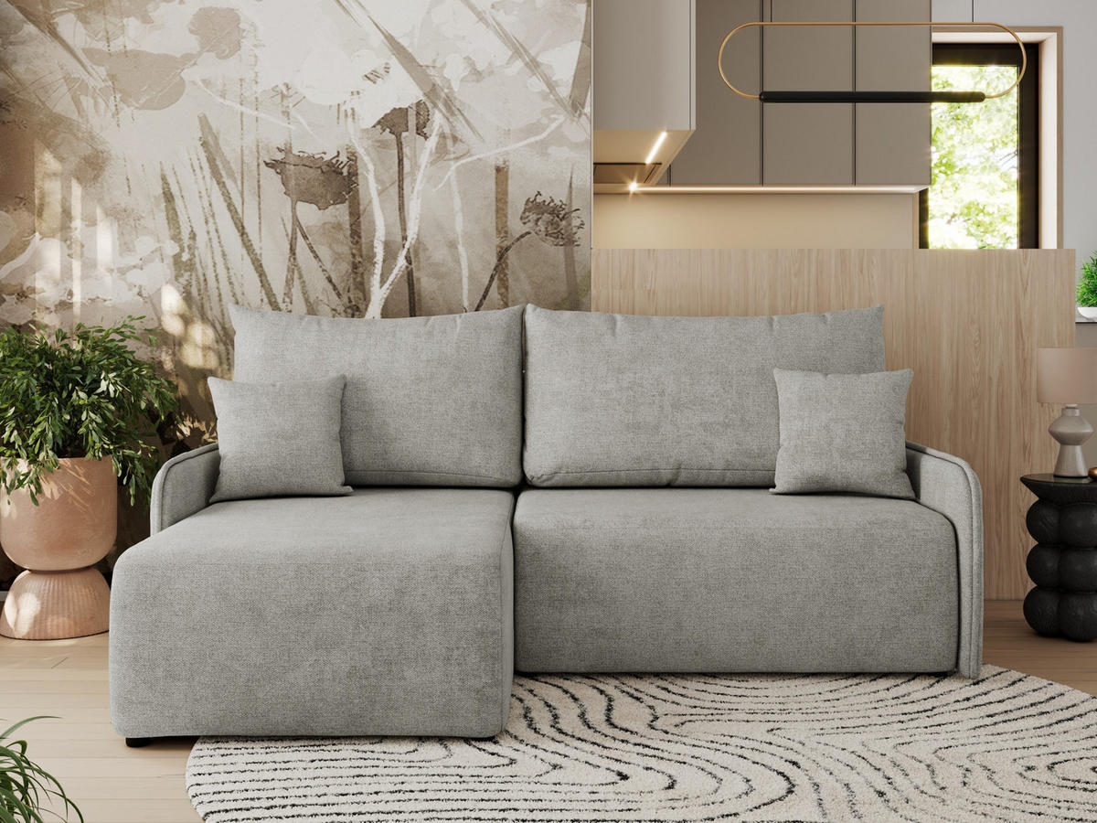 ECKSCHLAFSOFA ARPA L Hellgrau Struktur - links - Hellgrau/Schwarz, Kunststoff/Textil (198/150cm) - MKS