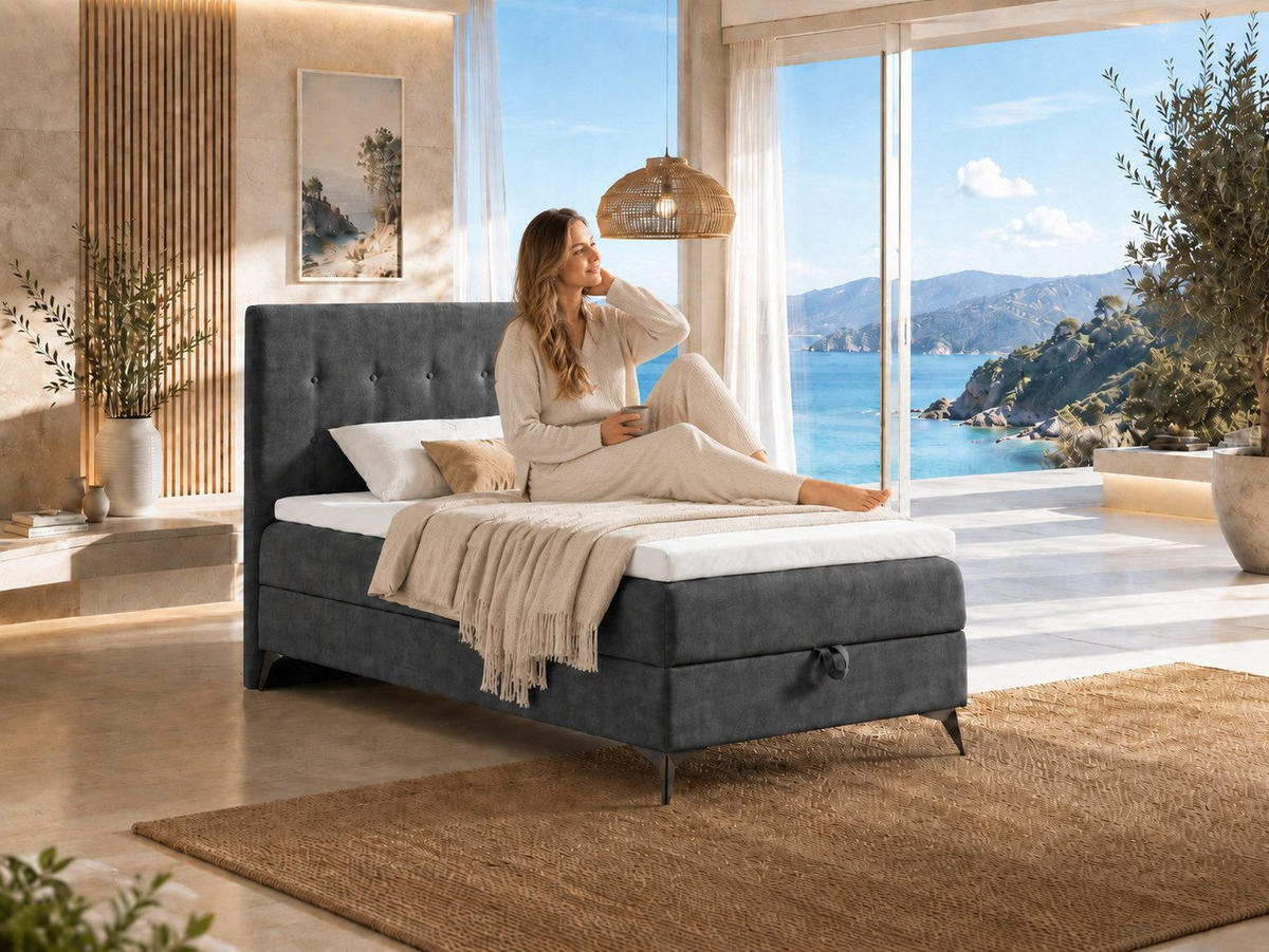 BOXBETT K15 Single SLIM mit Bettkasten & Bonell-Federkern inkl. Topper - Schwarz, Holz/Textil (200/100cm) - Best For Home
