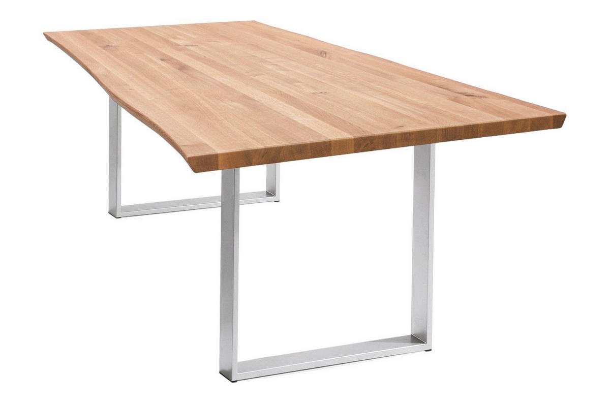 ESSTISCH Massiv Danyette 180 x 90 x 74 Esszimmertisch Holz massiv Wildeiche geölt/Edelstahl gebürstet - Naturfarben, Holz (180/90/74cm) - 58aufmkessel