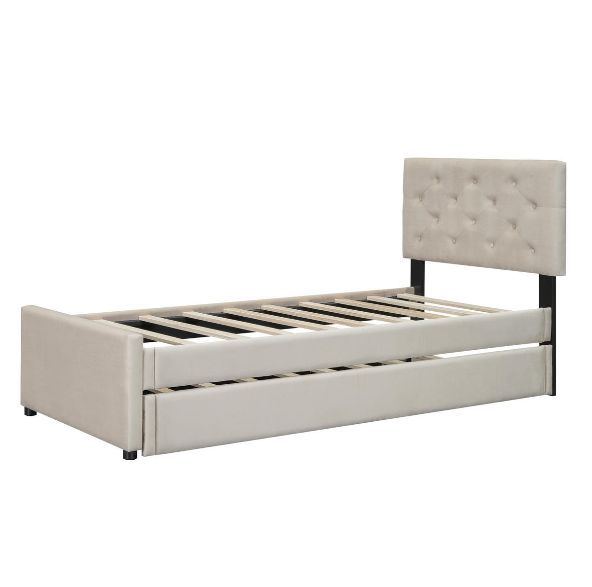 POLSTERBETT aus Samt 90x200 cm in Beige mit ausziehbarem Rollbett - Beige, Textil (90/200cm) - Modfu