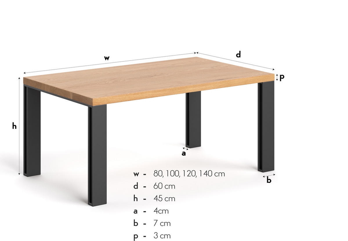 COUCHTISCH Fold aus massivem Eichenholz 80 cm - Eichefarben/Schwarz, Holz/Metall (80/60/45cm) - Danzz