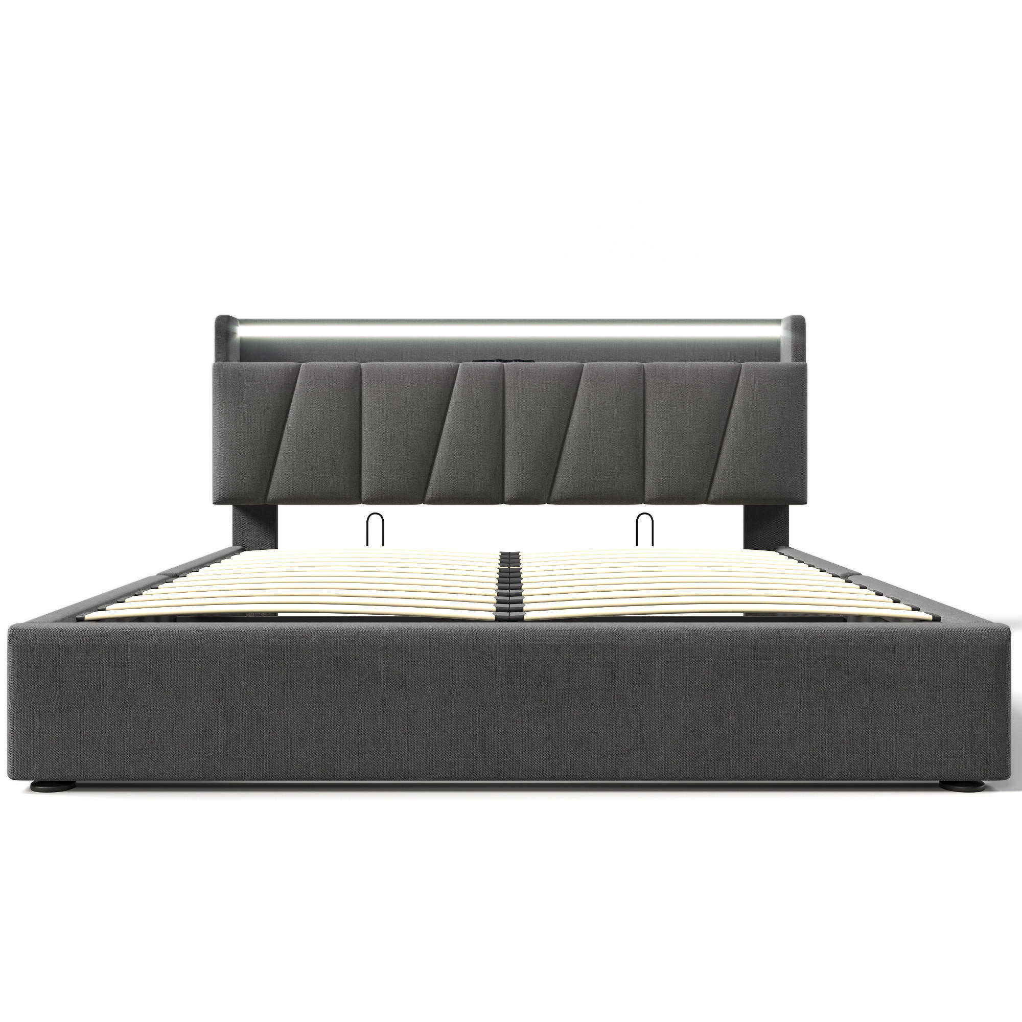 POLSTERBETT 140/190 cm Grau mit USB Ladefunktion, LED-Beleuchtung und Stauraum-Kopfteil - Grau, Textil (140/190cm) - Oxeza