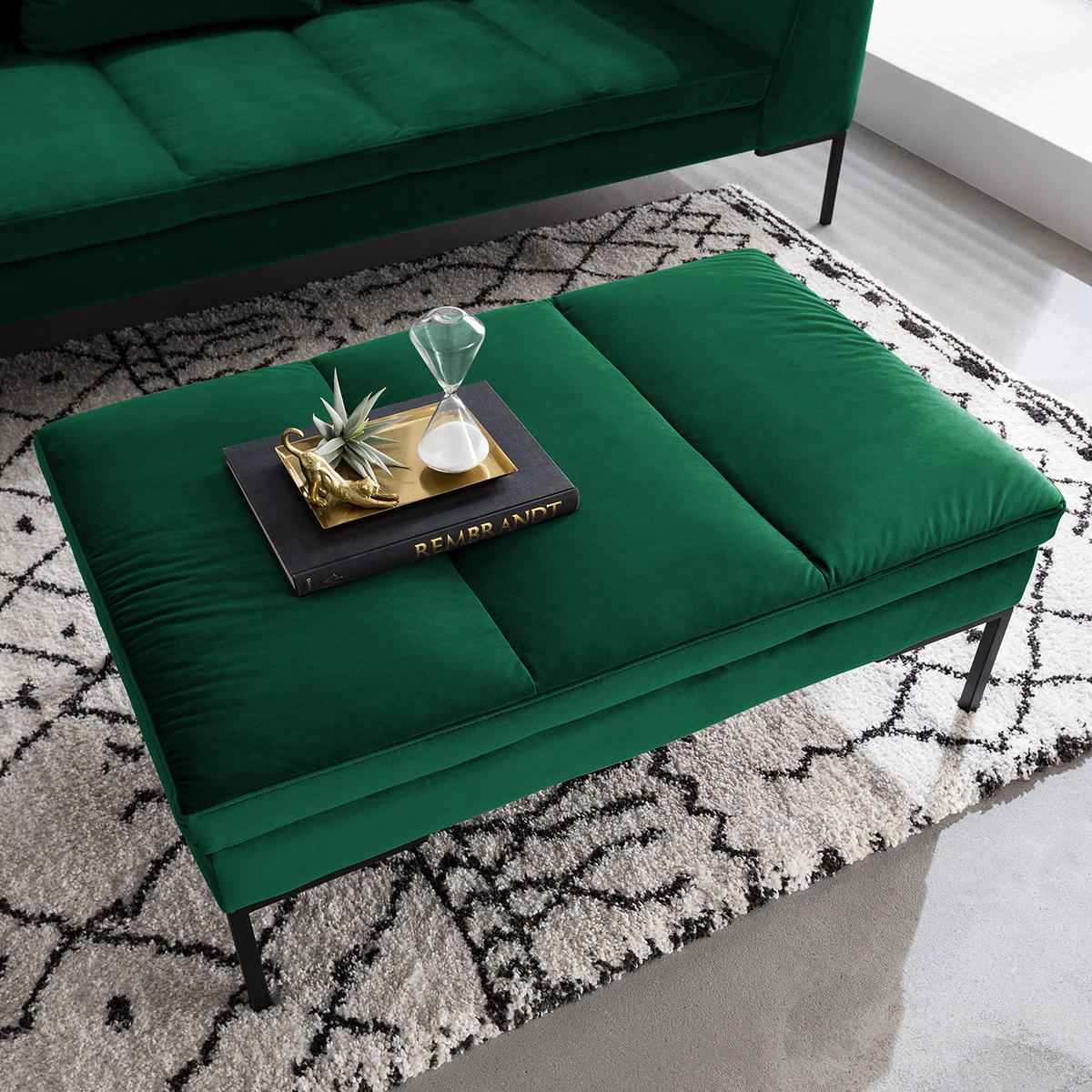 POLSTERHOCKER - Chromfarben/Dunkelgrün, Textil/Metall (108/40/69cm) - home24