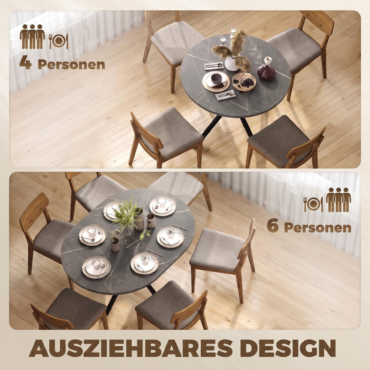 ESSTISCH Schwarz ausziehbar 135/100/75 cm - Schwarz, Metall (135/100/75cm) - PANGIVO