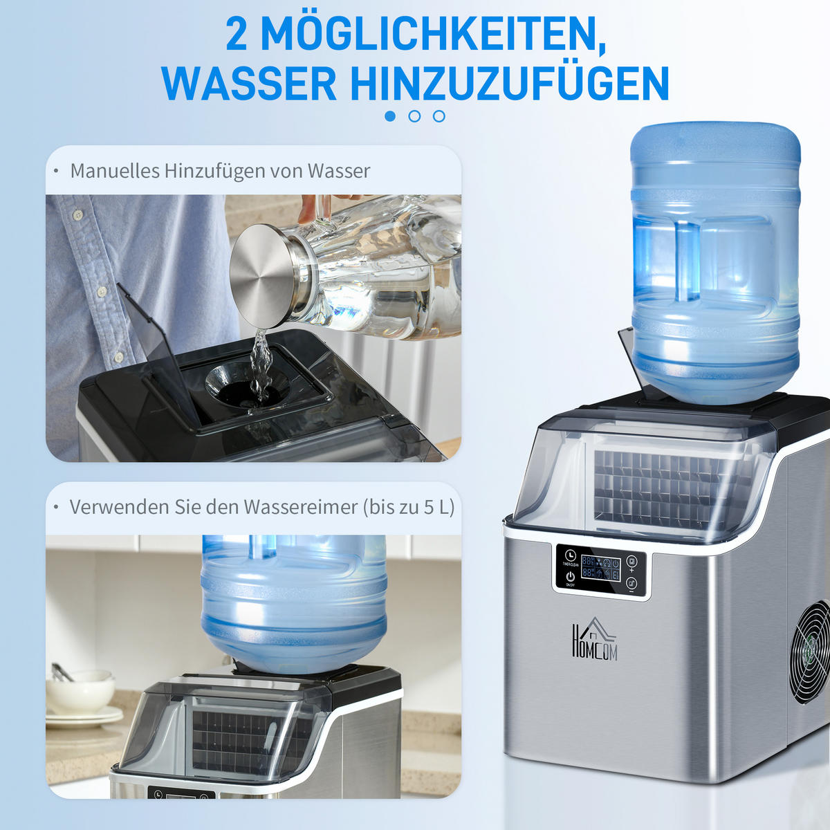 EISWÜRFELMASCHINE DE-07964 20 kg/24h, Timer & Selbstreinigung Silber - Silberfarben, Metall (25.2/37.1/36cm) - ComfortXL