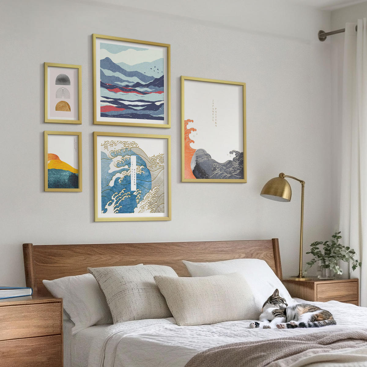WANDBILDER 5er Set - 50x50 cm & 20x30 cm & 40x60 cm Goldrahmen - Stilvolle moderne Blumen - Goldfarben, Kunststoff (40/60cm) - ArtPrintCave